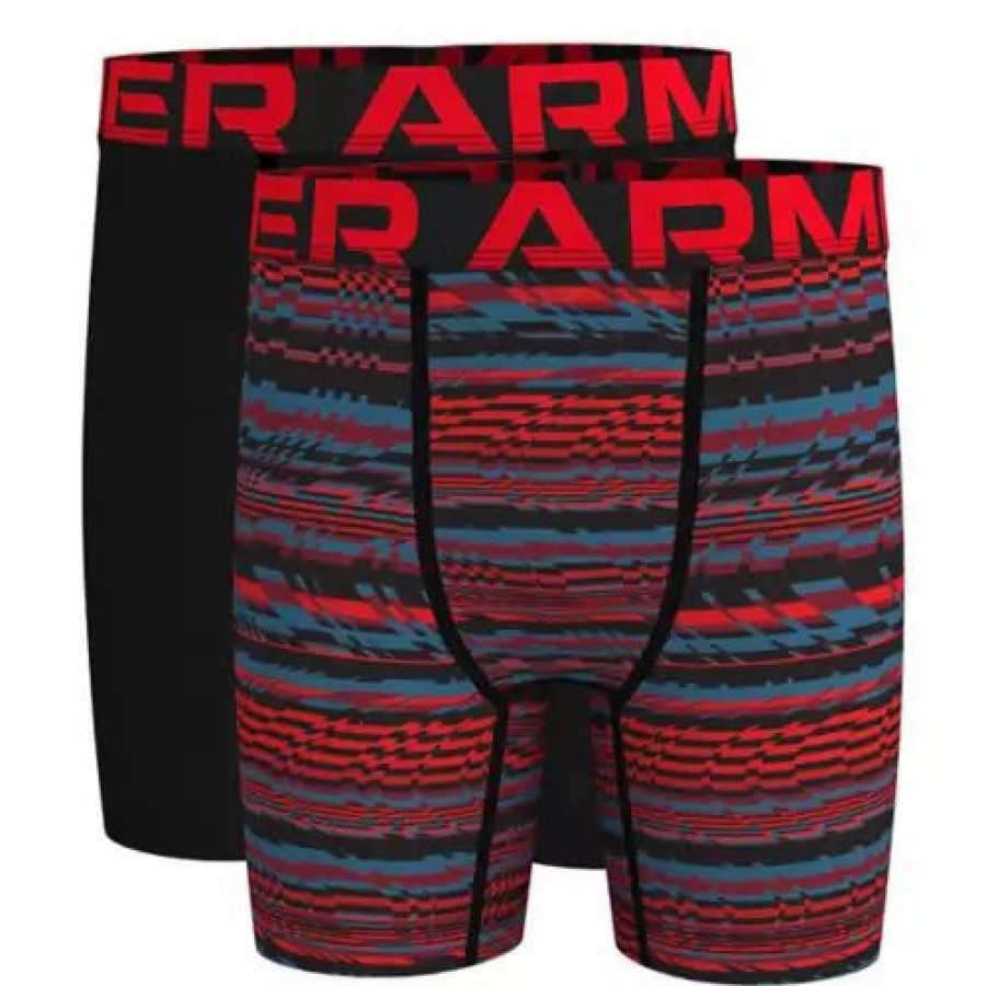 Underwear * | Boys' Under Armour Printed 2 Pack Boxer Briefs Red/Black