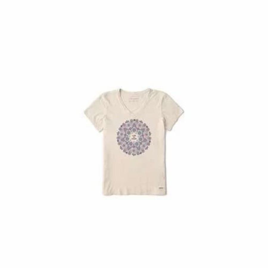 Shirts * | Women'S Life Is Good Wildflower Primal Mandala Crusher V-Neck T-Shirt Putty White