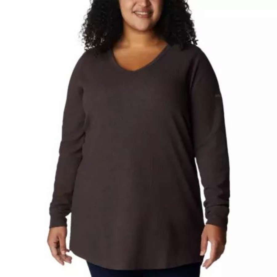 Shirts * | Women'S Columbia Plus Size Pine Peak Long Sleeve Thermal Tunic Length T-Shirt New Cinder