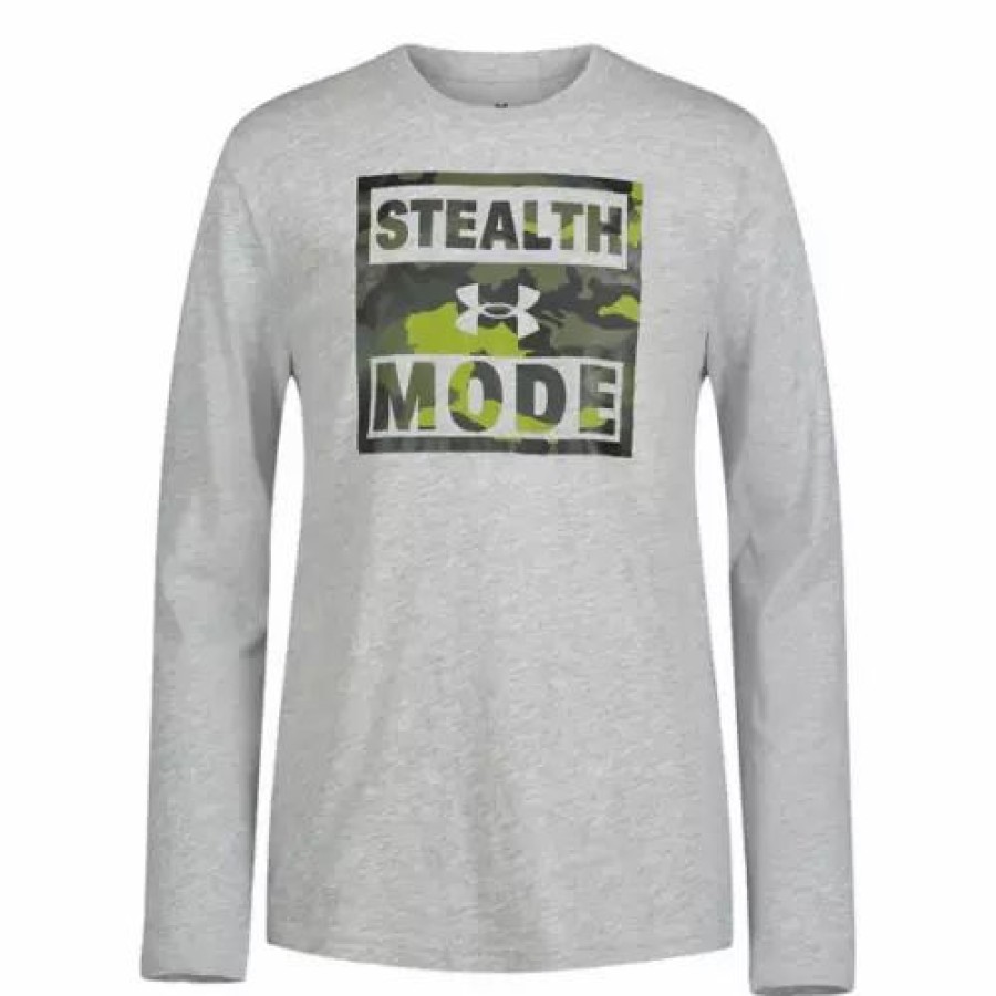 Shirts * | Boys' Under Armour Stealth Mode Long Sleeve Shirt Grey Heather/Grey