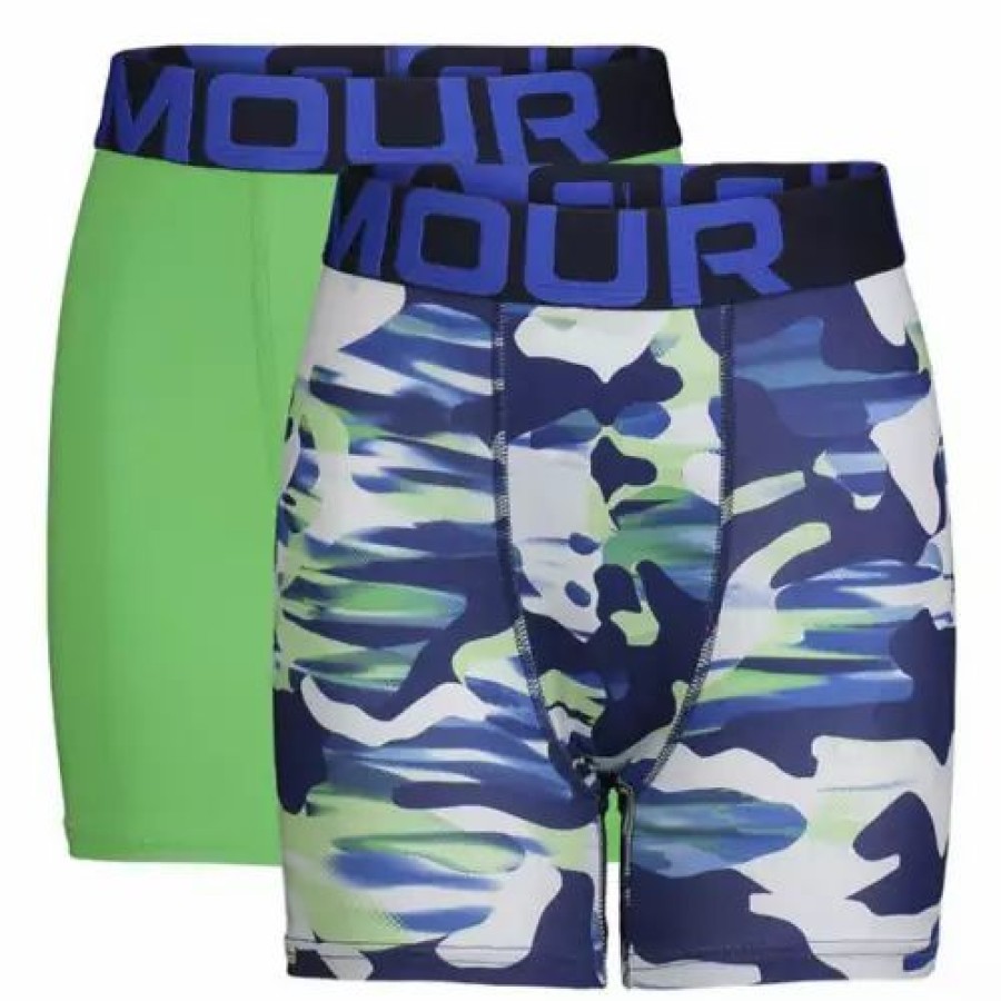 Underwear * | Boys' Under Armour Printed 2 Pack Boxer Briefs Navy/Green