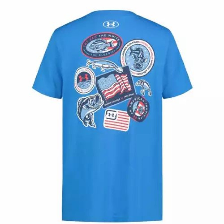 Shirts * | Boys' Under Armour Outdoor Freedom Bass Short Sleeve T-Shirt Blue