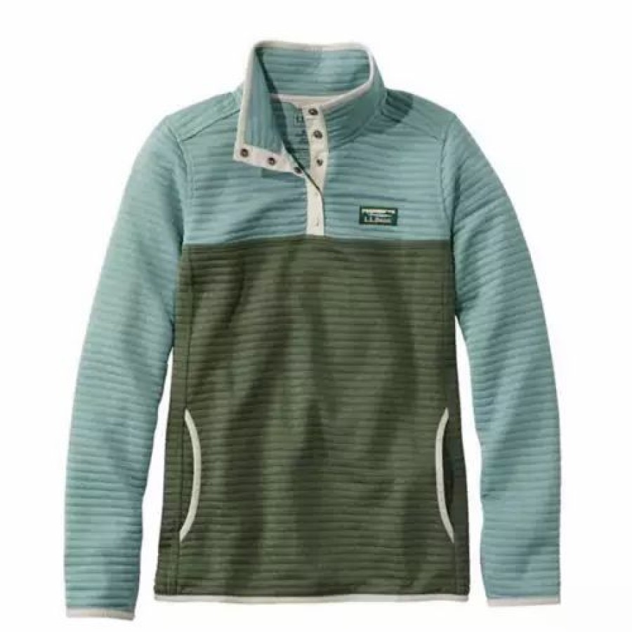 Shirts * | Women'S L.L.Bean Plus Airlight Knit Colorblock Pullover Seapine Grey/Forestshade G