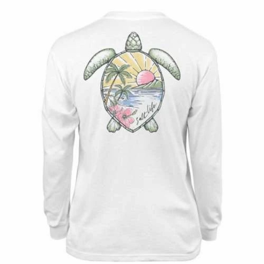 Shirts * | Girls' Salt Life Scenic Turtle Long Sleeve T-Shirt White