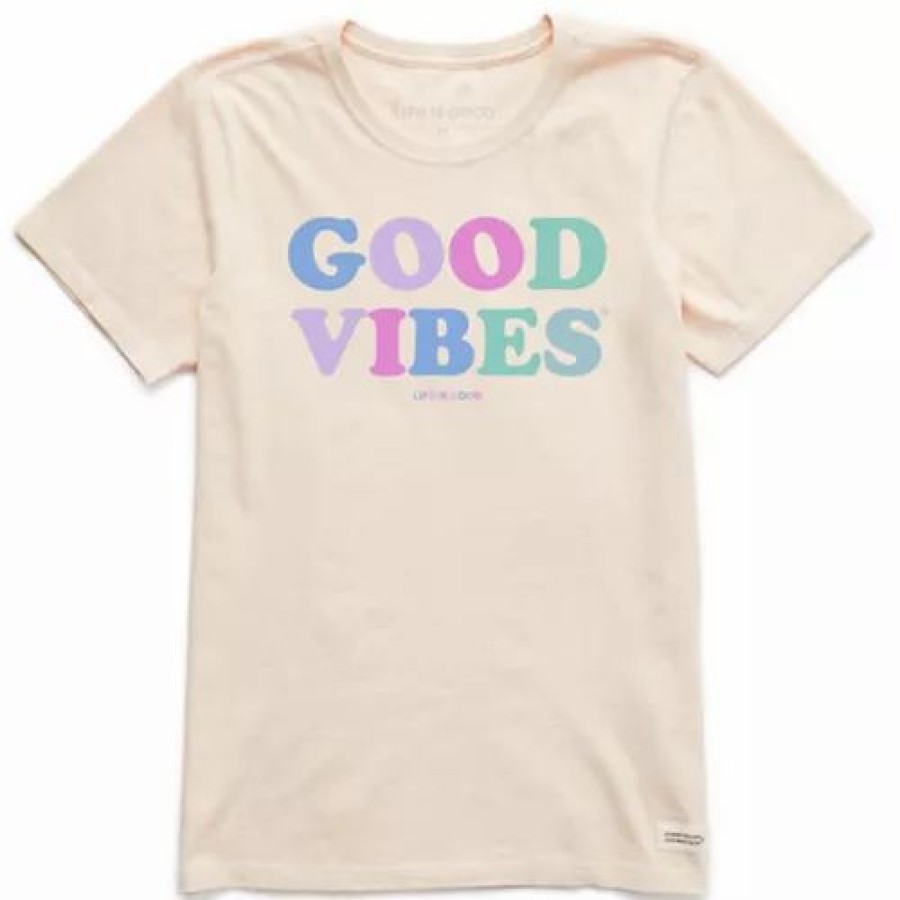 Shirts * | Women'S Life Is Good Good Vibes Crusher-Lite Tee Putty White