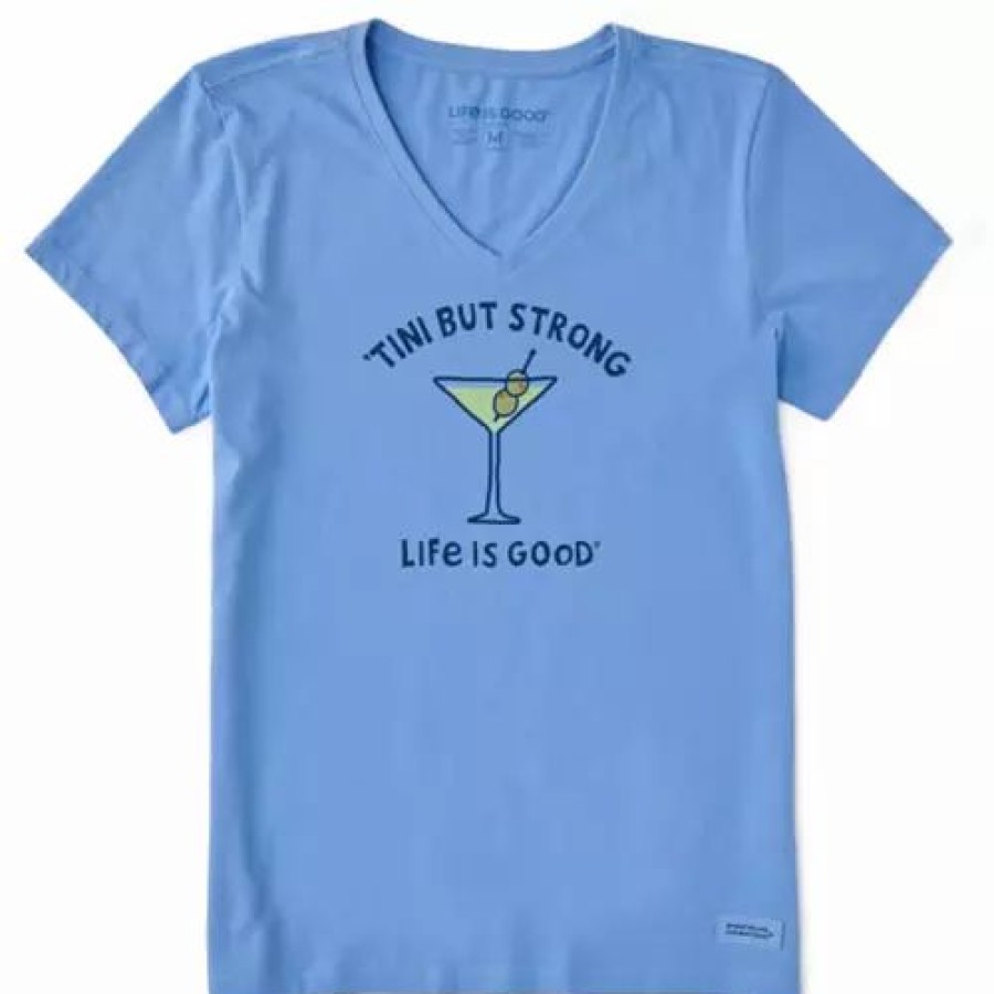 Shirts * | Women'S Life Is Good Tini But Strong Crusher V-Neck Tee Cornflower Blue