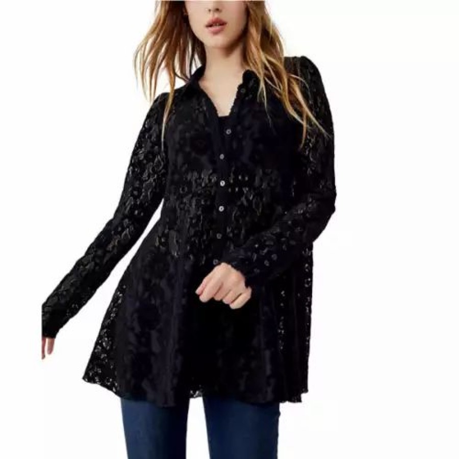 Shirts * | Women'S Free People Heather Button Up Shirt Black