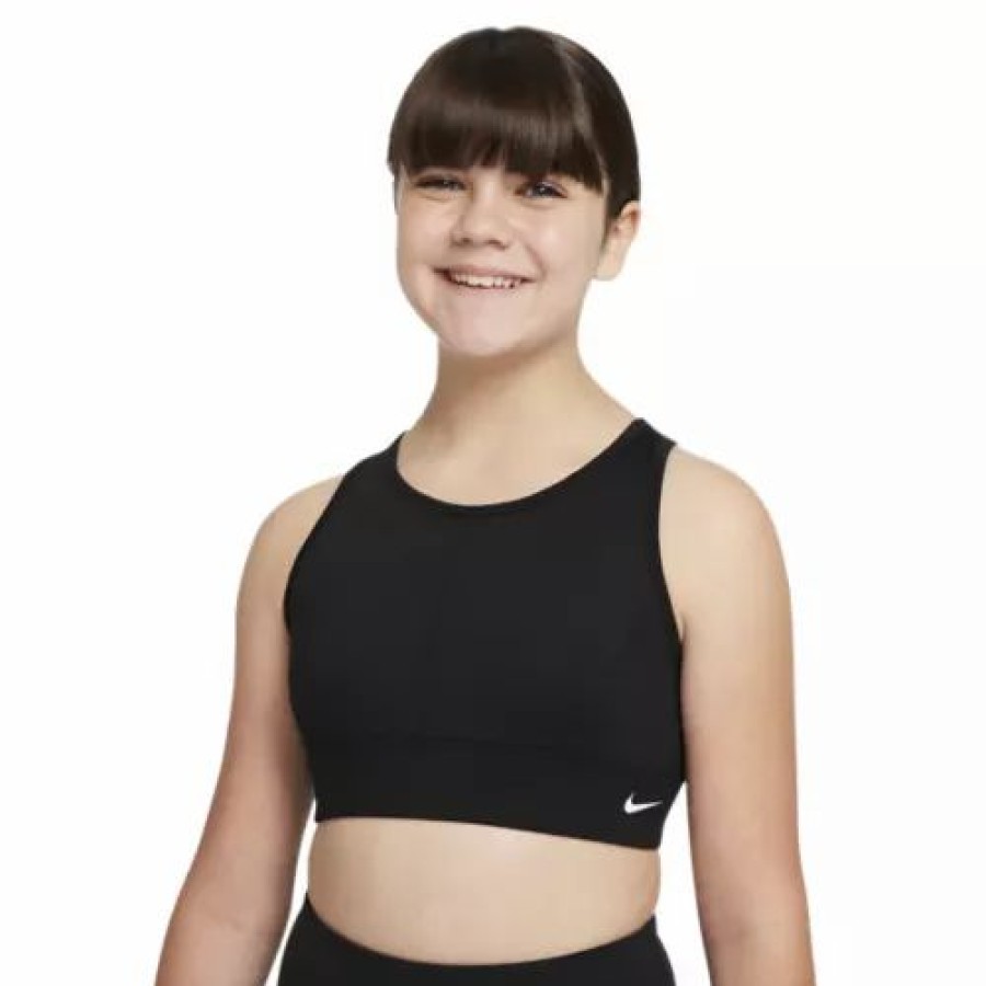 Bras * | Girls' Nike Dri-Fit Swoosh Luxe Sports Bra Black/Black/White