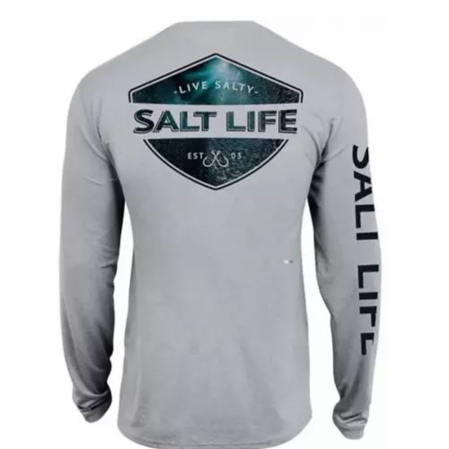 Shirts * | Men'S Salt Life Deep Sea Light Performance Long Sleeve T-Shirt Mist Grey Heather