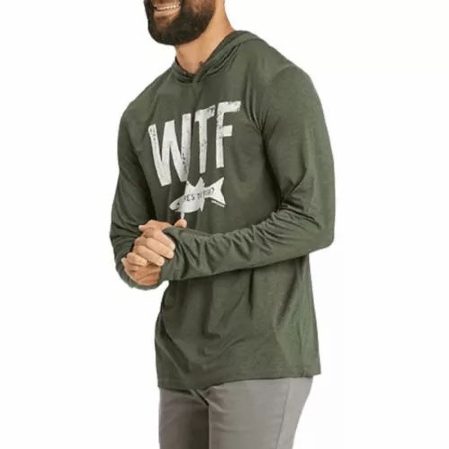 Shirts * | Men'S Life Is Good Wtf Active Hooded Long Sleeve T-Shirt Dark Moss Green