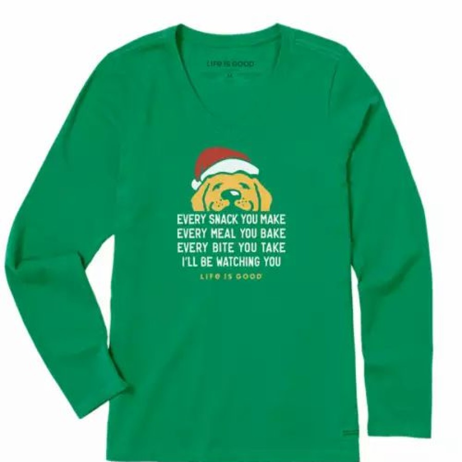 Shirts * | Women'S Life Is Good I'Ll Be Watching You Dog Long Sleeve T-Shirt Kelly Green