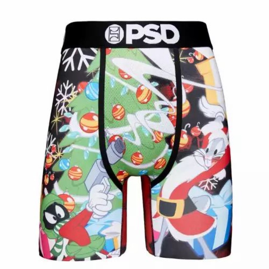 Underwear * | Men'S Psd Looney Christmas Boxer Briefs Black