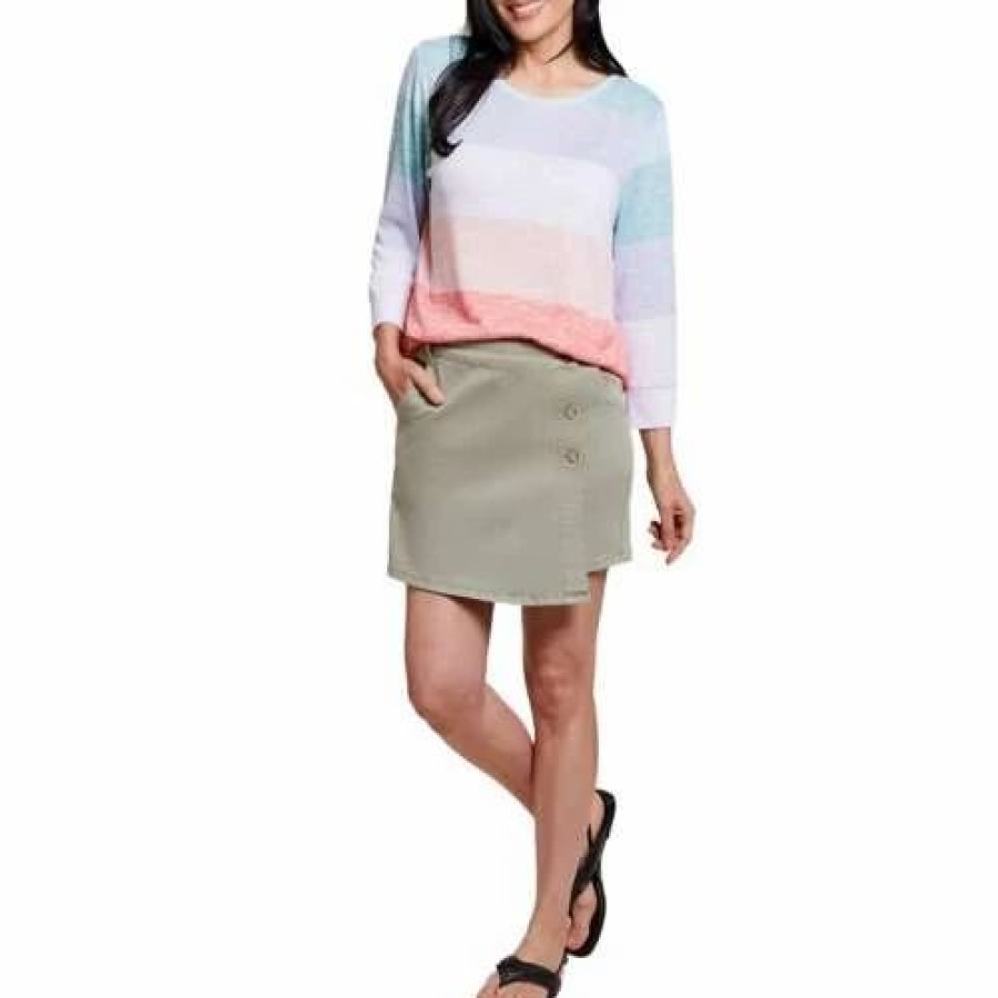 Skirts & Skorts * | Women'S Tribal Pull On Stretch Comfort Denim Skort Bay Leaf