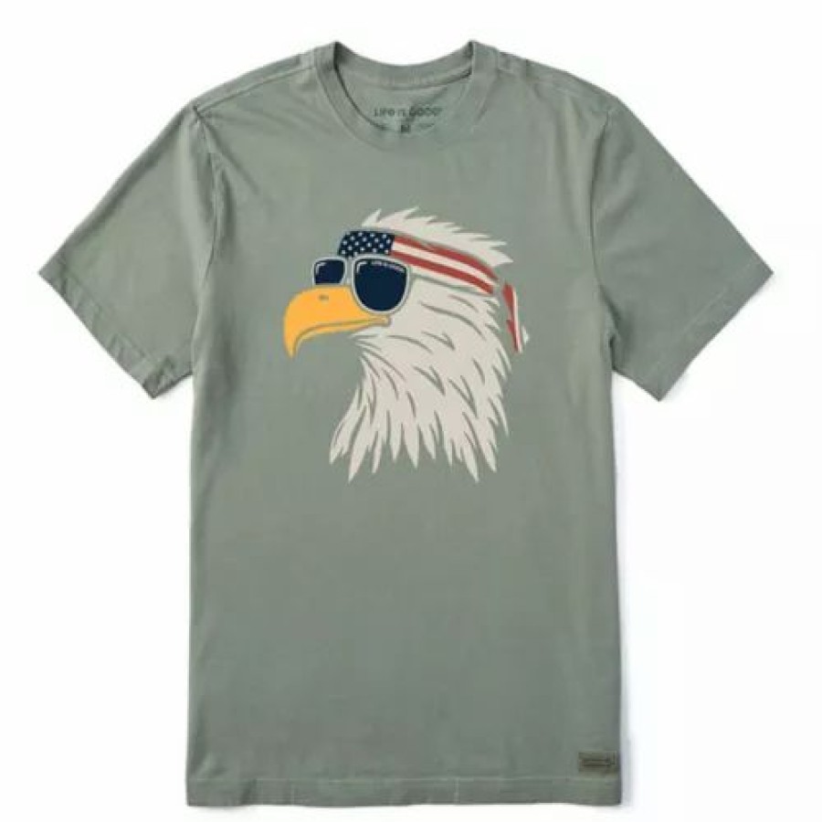 Shirts * | Men'S Life Is Good Patriotic Eagle Crusher-Lite T-Shirt Moss