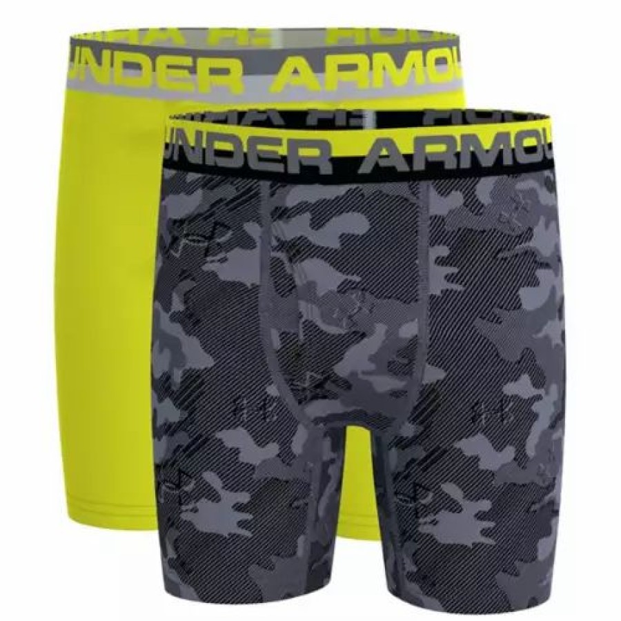 Underwear * | Boys' Under Armour Printed 2 Pack Boxer Briefs Yellow/Black