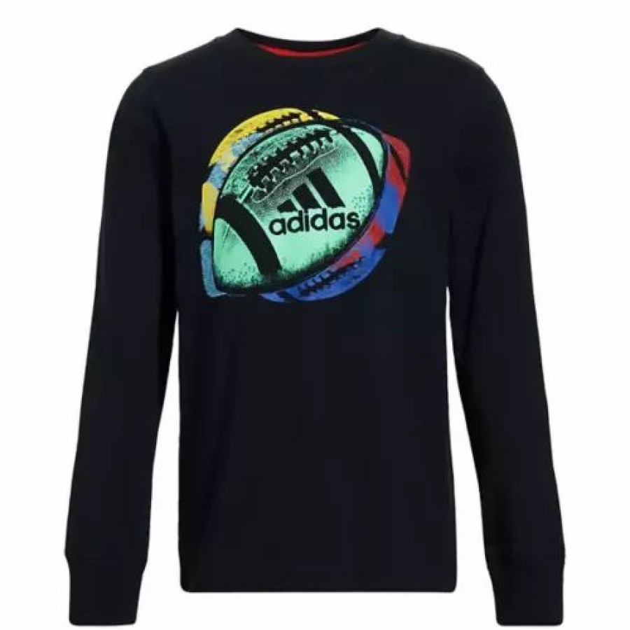 Shirts * | Boys' Adidas Football Long Sleeve T-Shirt Black