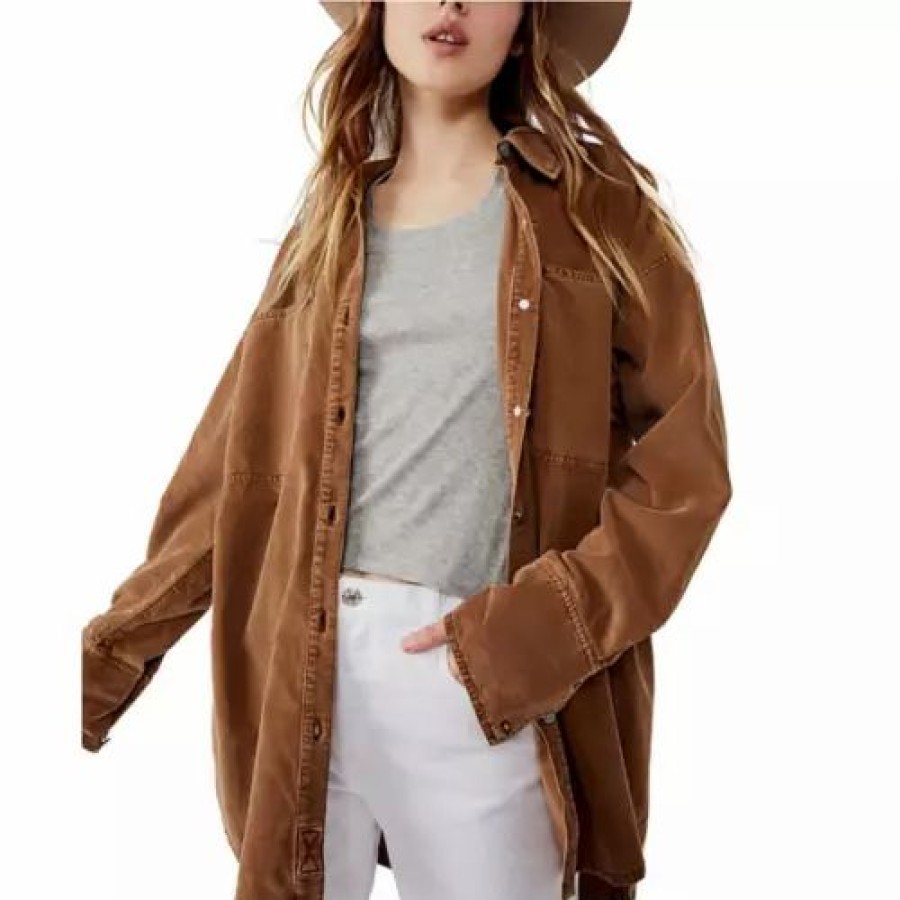 Shirts * | Women'S Free People Baby Cord Button Up Shirt Warm Tobacco