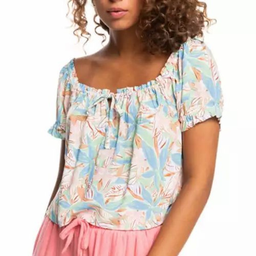 Shirts * | Women'S Roxy Shallow Love Short Sleeve Top Sprucetone Les Fleurs