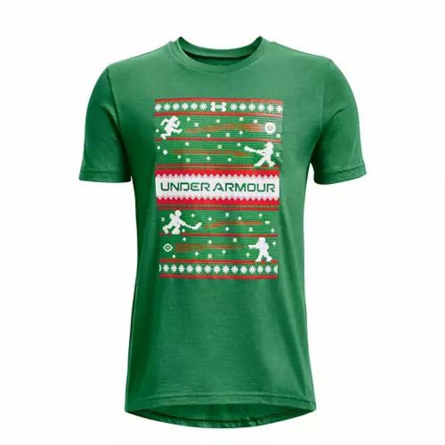 Shirts * | Boys' Under Armour Holiday Sports Sweater T-Shirt Green/White