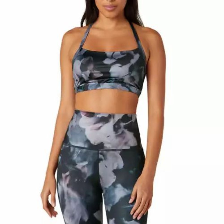 Bras * | Women'S Beyond Yoga Lux Print T-Back Luxe Sports Bra Dark Floral