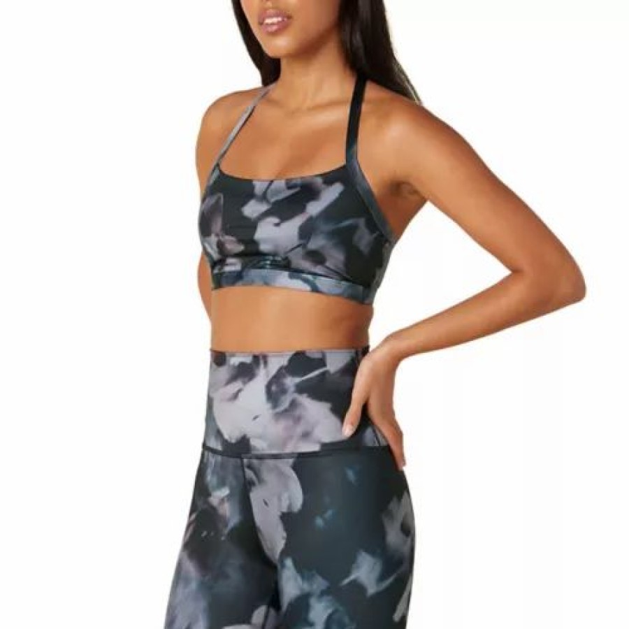 Bras * | Women'S Beyond Yoga Lux Print T-Back Luxe Sports Bra Dark Floral