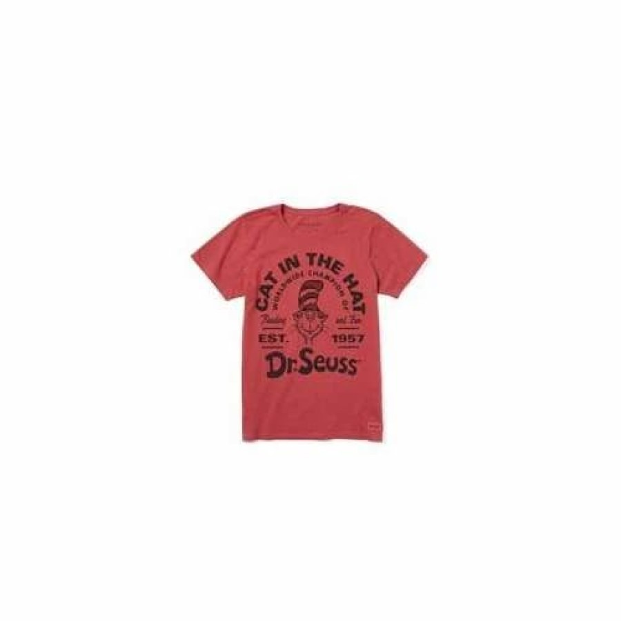 Shirts * | Women'S Life Is Good Cat In The Hat T-Shirt Faded Red