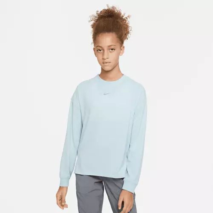 Shirts * | Girls' Nike Yoga Dri-Fit Long Sleeve Shirt Ocean Bliss