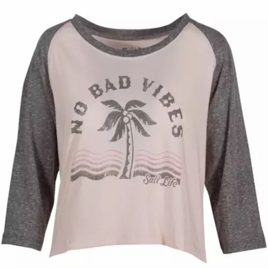 Shirts * | Women'S Salt Life No Bad Vibes Raglan Graphic T-Shirt