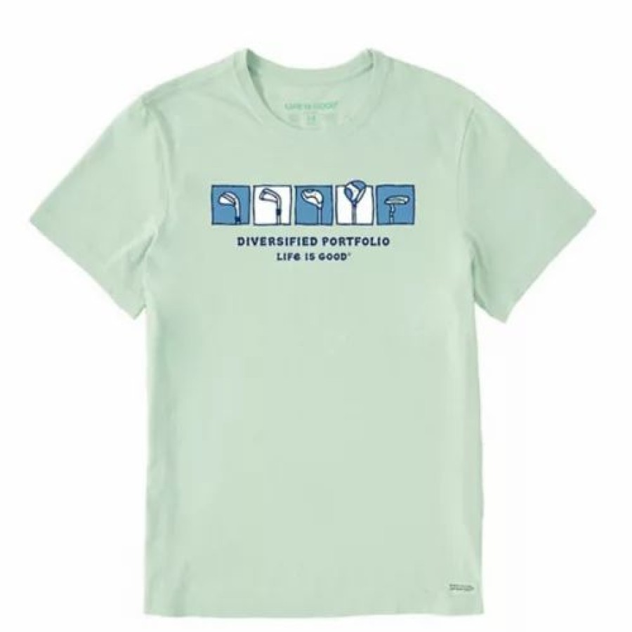 Shirts * | Men'S Life Is Good Diversified Portfolio Golf Clubs Crusher T-Shirt Sage Green