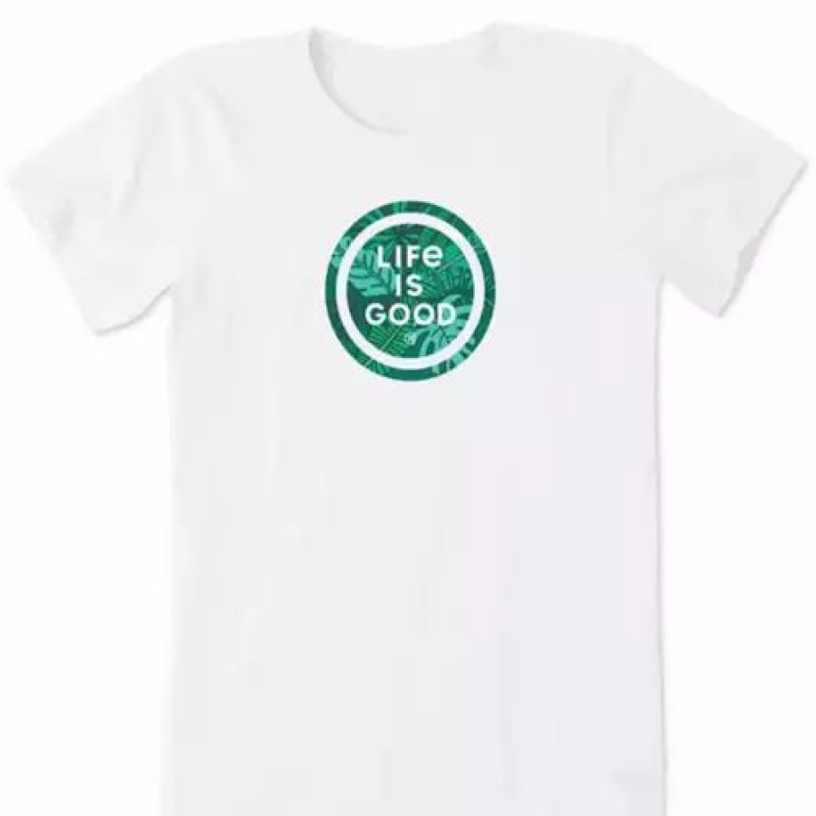 Shirts * | Women'S Life Is Good Tropical Palm Coin Crusher Lite T-Shirt Cloud White