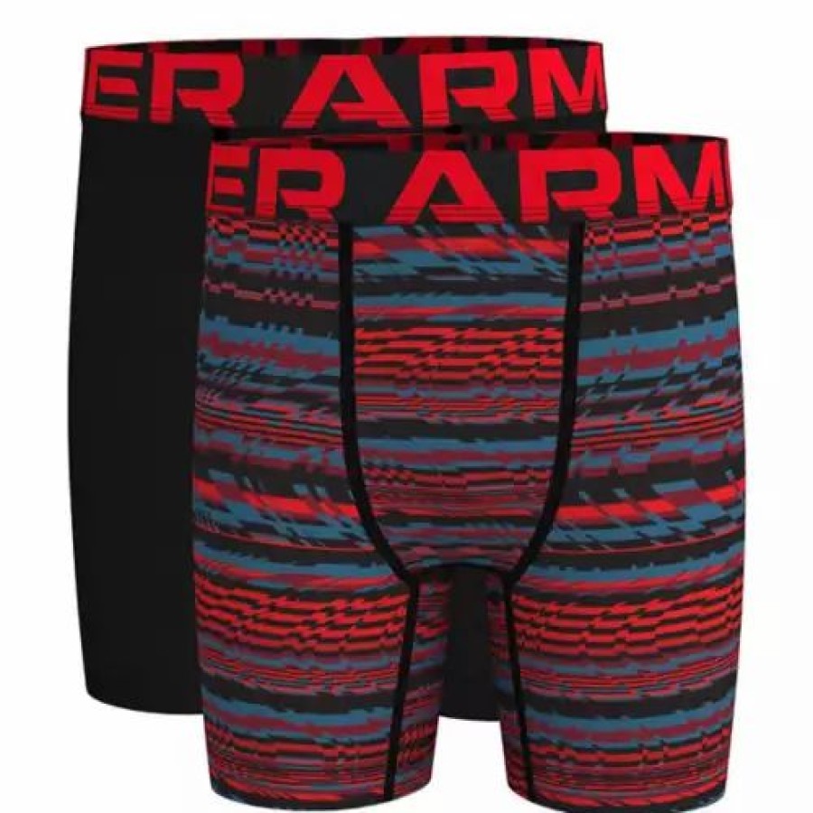 Underwear * | Boys' Under Armour Printed 2 Pack Boxer Briefs Red/Black