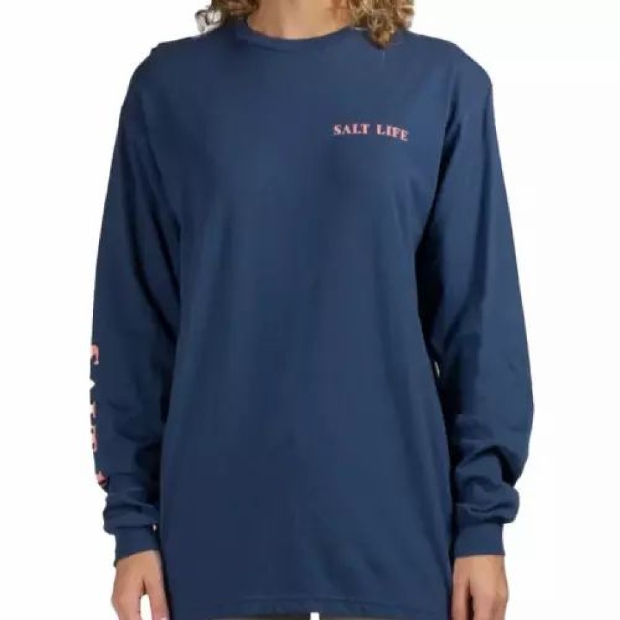 Shirts * | Women'S Salt Life Crab Tropics Long Sleeve T-Shirt Washed Navy