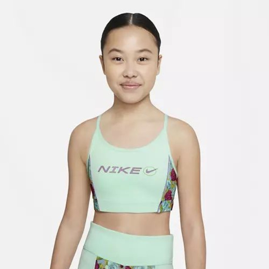 Bras * | Girls' Nike Indy Icon Clash Sports Bra Mint Foam/White/Desert Och