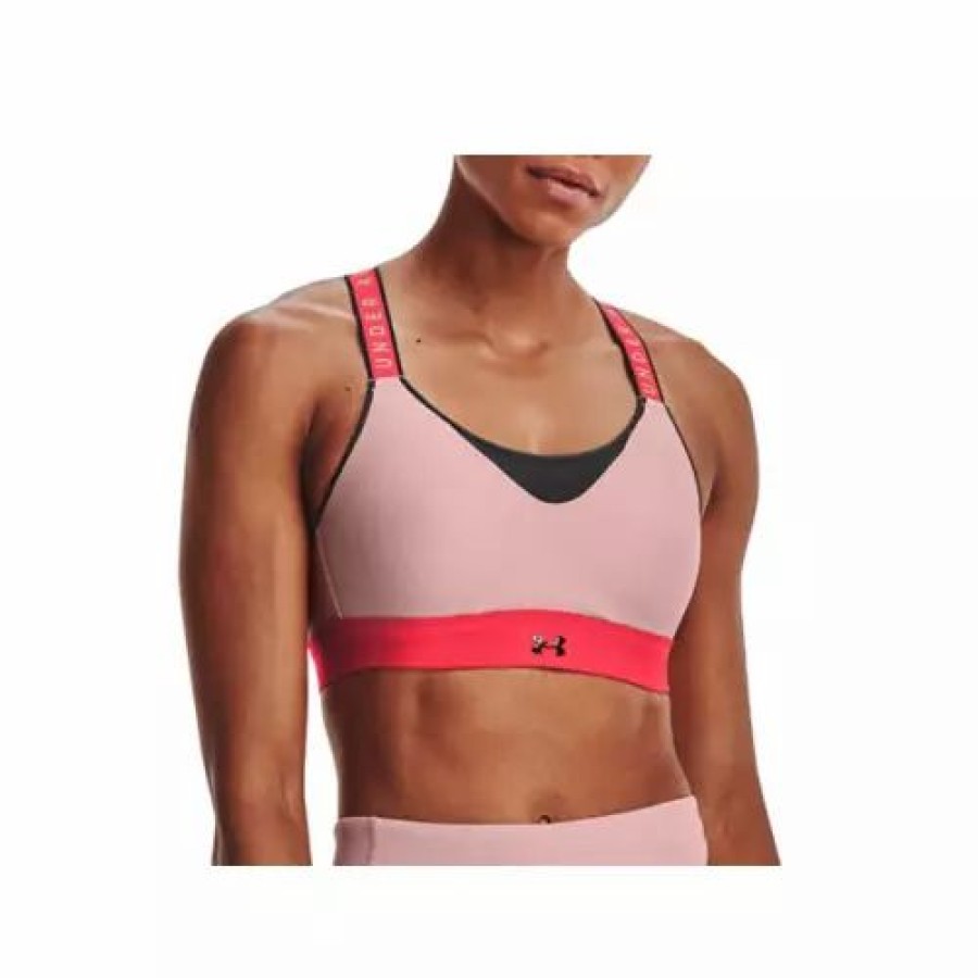 Bras * | Women'S Under Armour Infinity High Blocked Sports Bra Retro Pink / Beta / Jet Gr