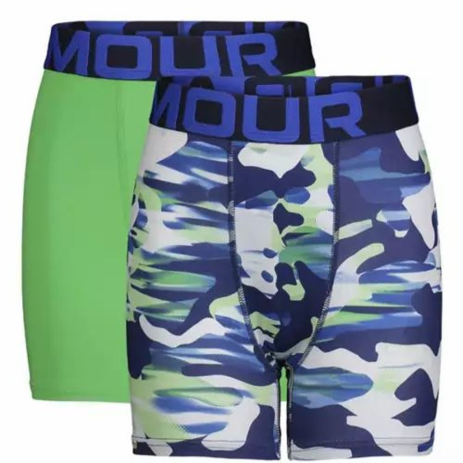 Underwear * | Boys' Under Armour Printed 2 Pack Boxer Briefs Navy/Green