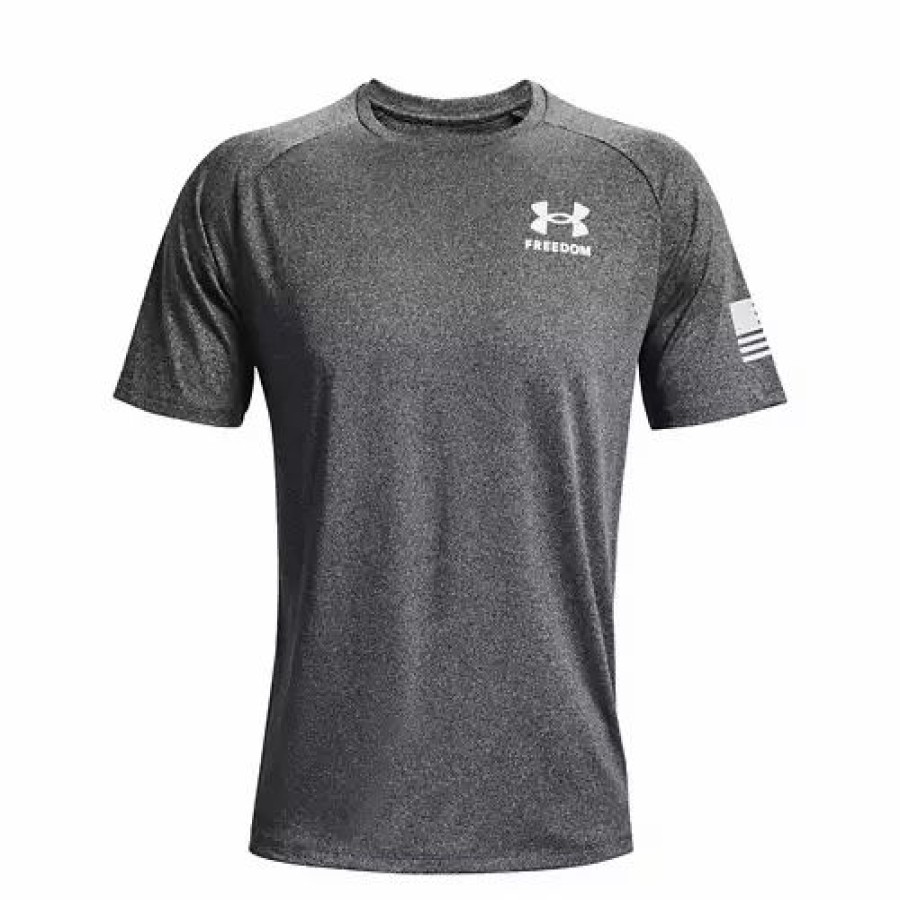 Shirts * | Men'S Under Armour Tech Freedom Short Sleeve T-Shirt Heathered Black/White