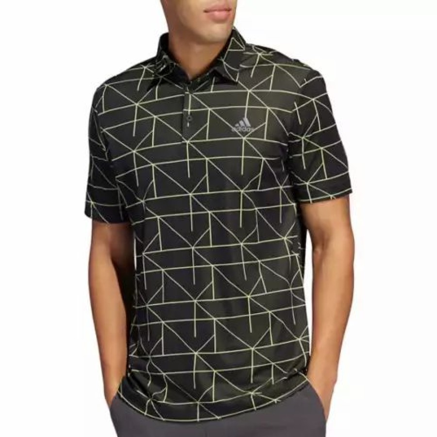 Shirts * | Men'S Adidas Jacquard Primegreen Golf Polo Black/Lime