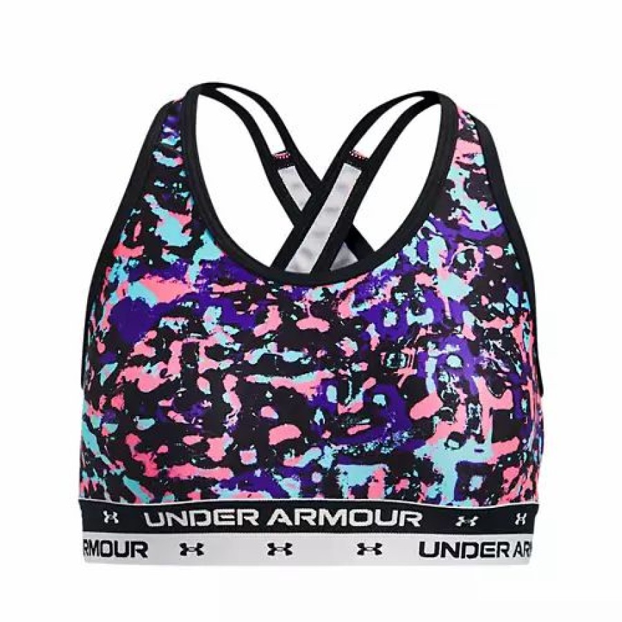 Bras * | Girls' Under Armour Crossback Printed Sports Bra Black/Multi