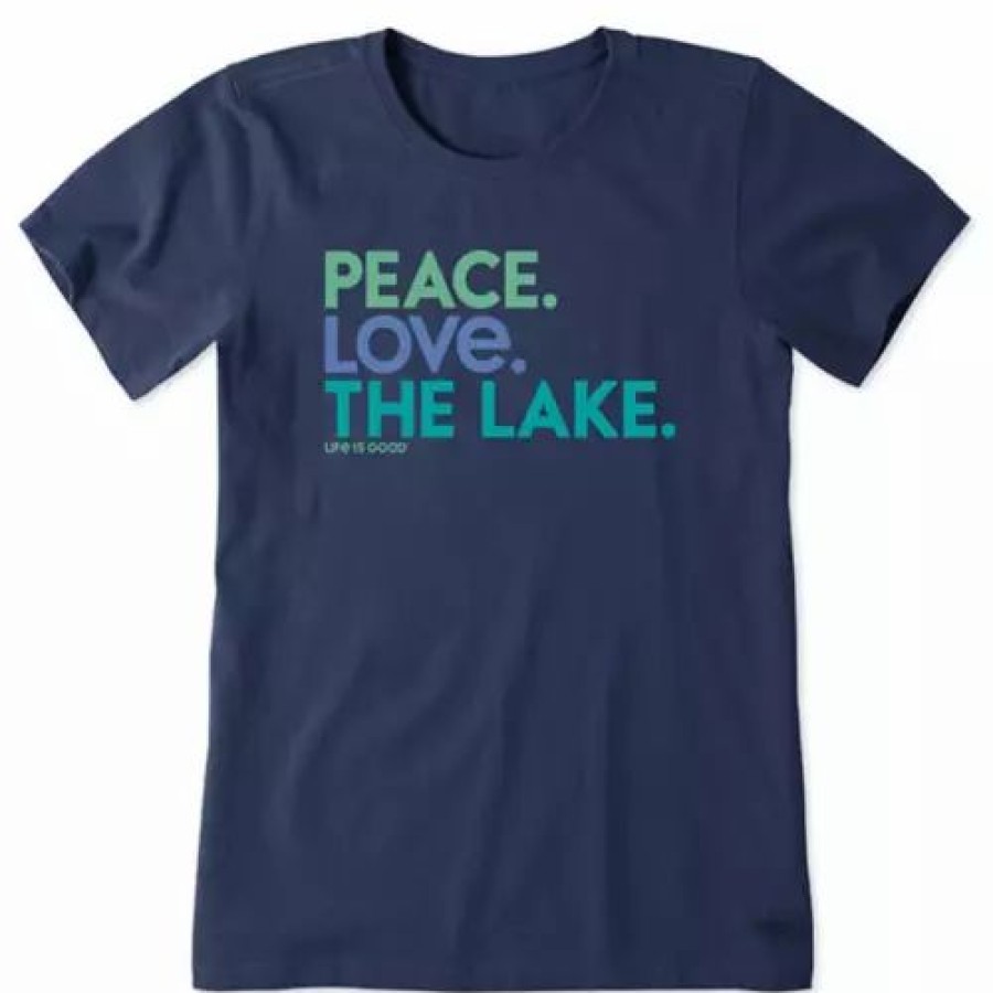 Shirts * | Women'S Life Is Good Peace Love The Lake Crusher Lite V-Neck T-Shirt Darkest Blue