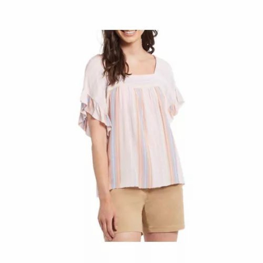 Shirts * | Women'S Tribal Ruffle Sleeve Back Tie Blouse Baby Pink