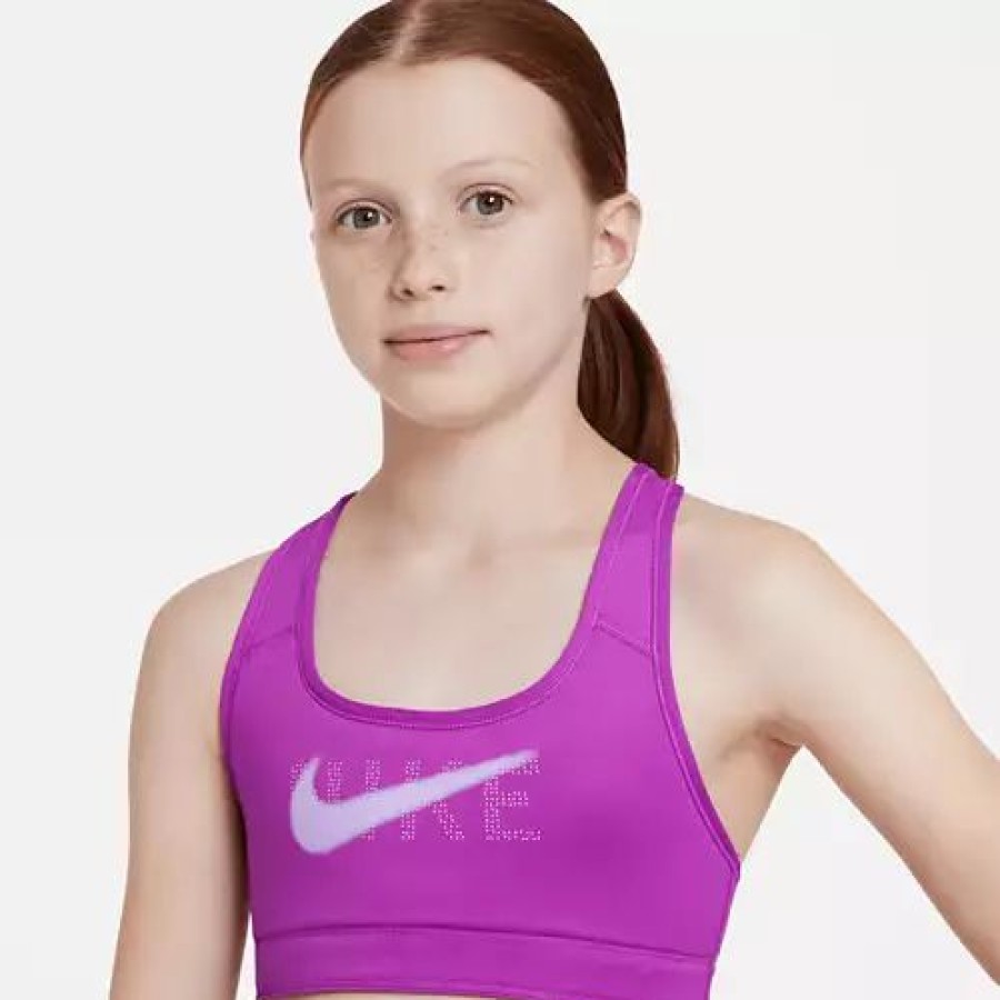 Bras * | Girls' Nike Reversible Swoosh Sports Bra Vivid Purple/Elemental Pin