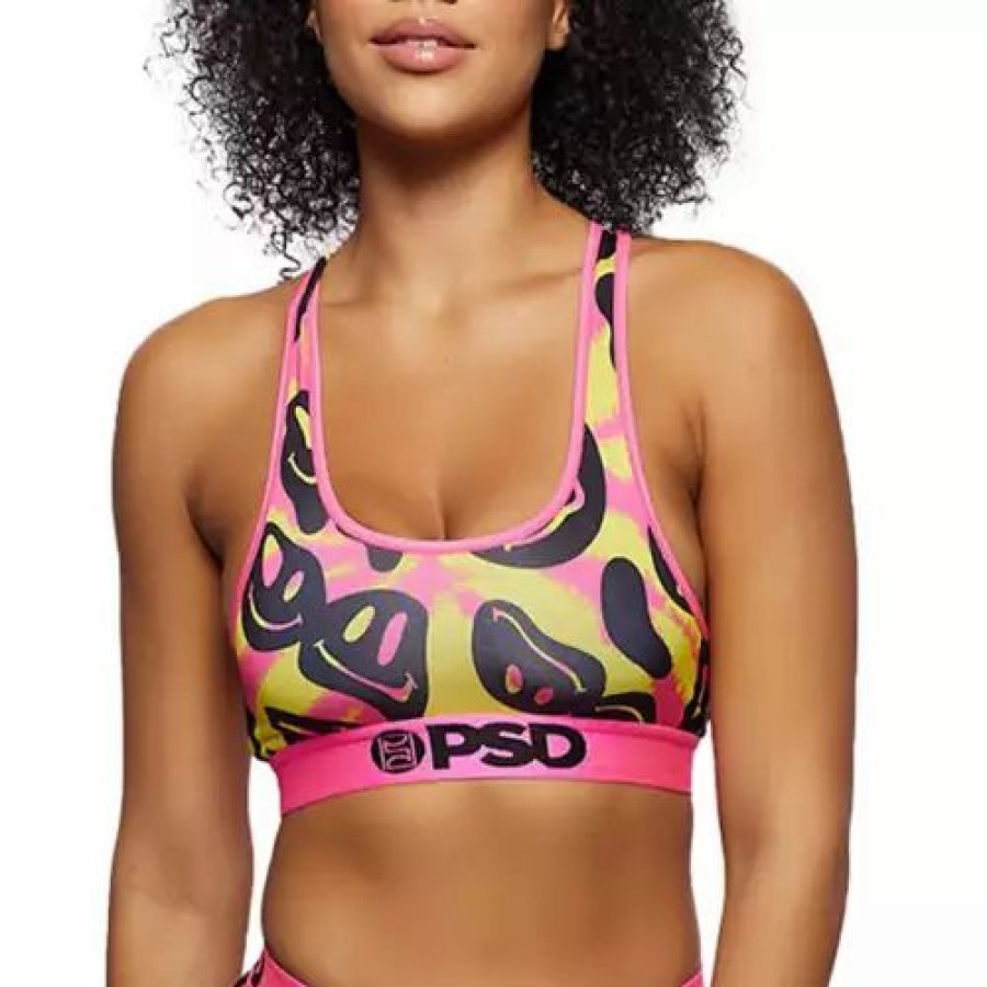 Bras * | Women'S Psd Smiley Face Sports Bra