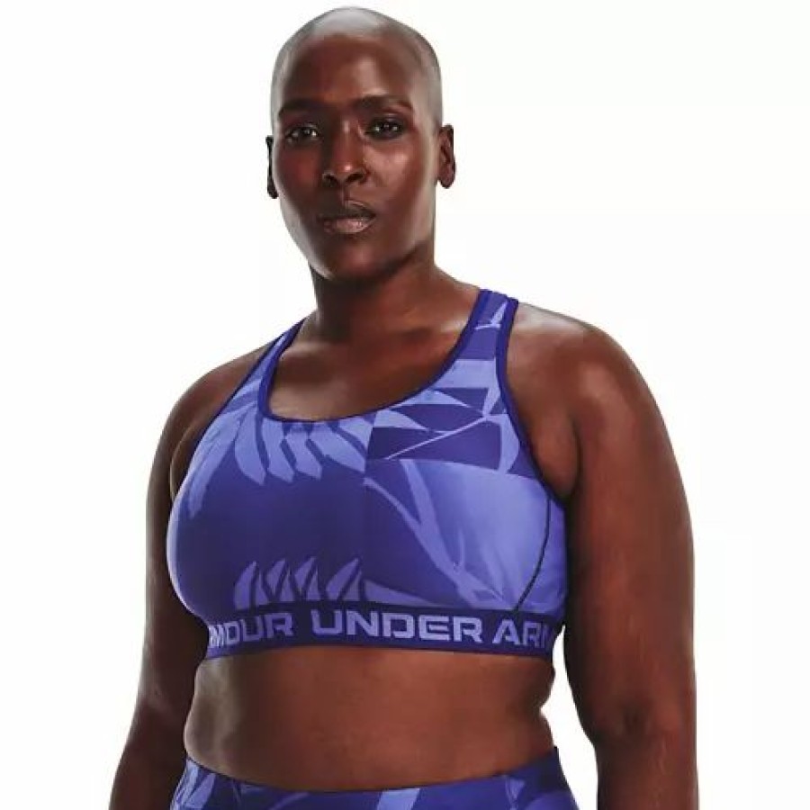 Bras * | Women'S Under Armour Plus Mid Crossback Printed Sports Bra Starlight