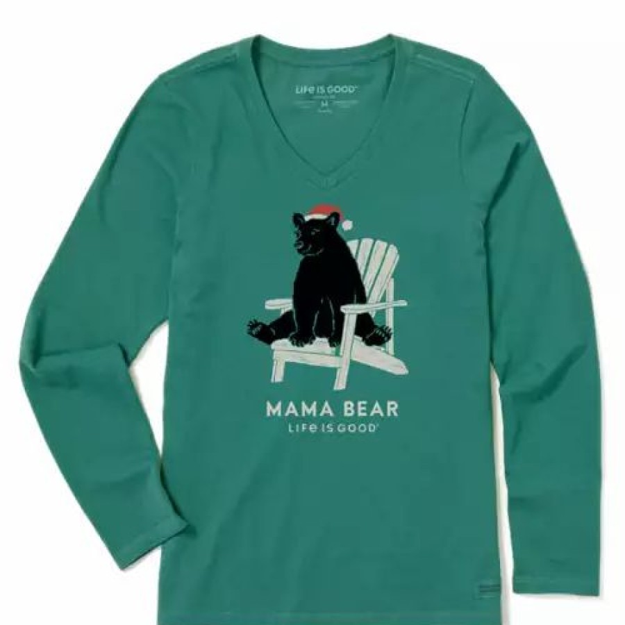 Shirts * | Women'S Life Is Good Mama Bear Holiday Adiron Long Sleeve T-Shirt Spruce