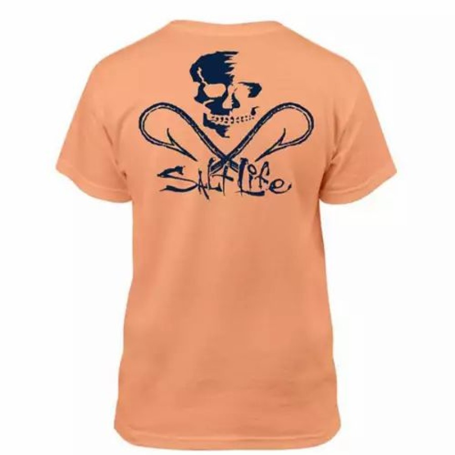 Shirts * | Youth Salt Life Skull And Hooks T-Shirt Grapefruit