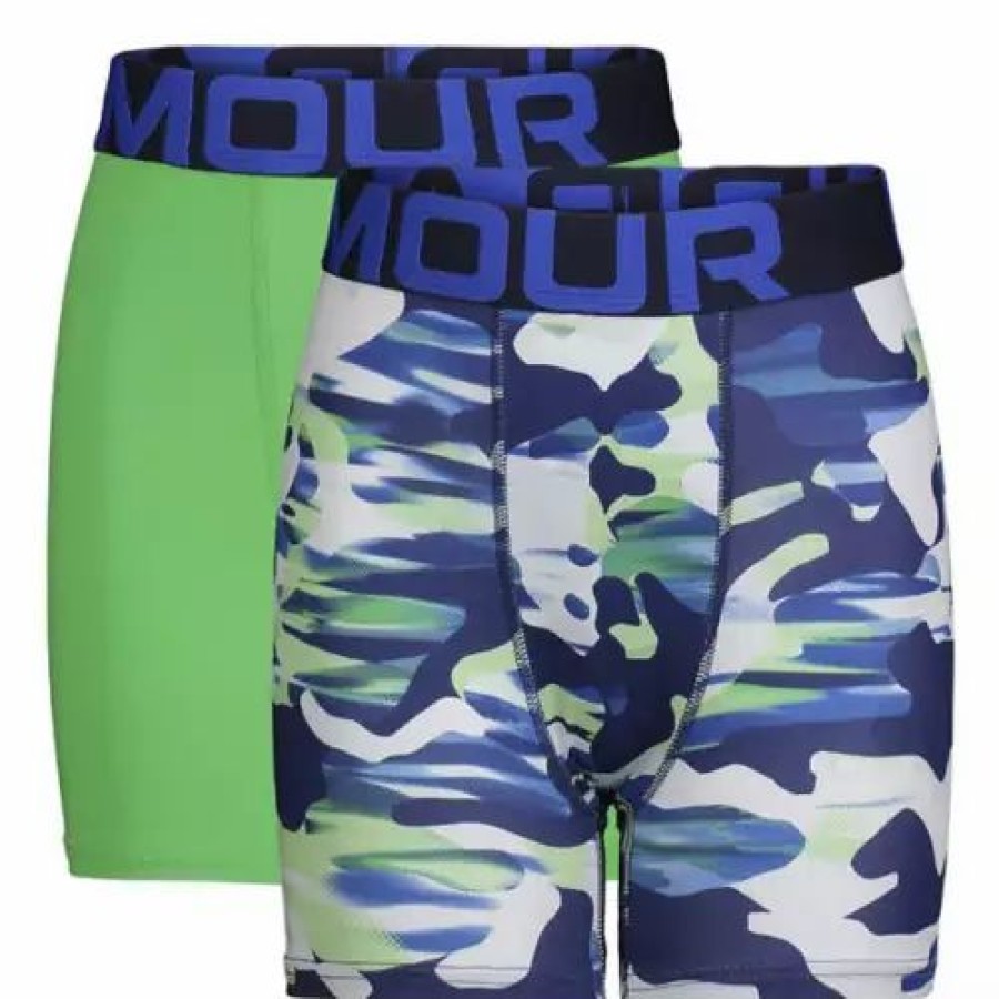 Underwear * | Boys' Under Armour Printed 2 Pack Boxer Briefs Navy/Green