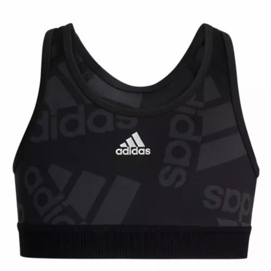 Bras * | Girls' Adidas All Over Print Tech Sports Bra Dark Grey Heather