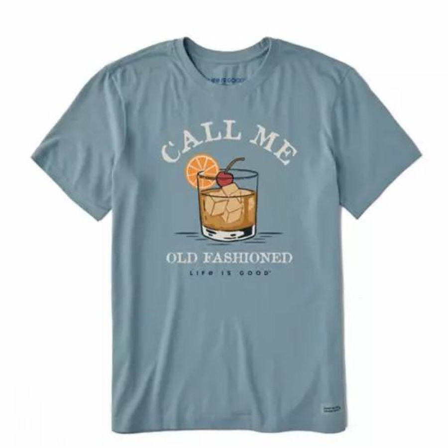 Shirts * | Men'S Life Is Good Call Me Old Fashioned T-Shirt Smoky Blue