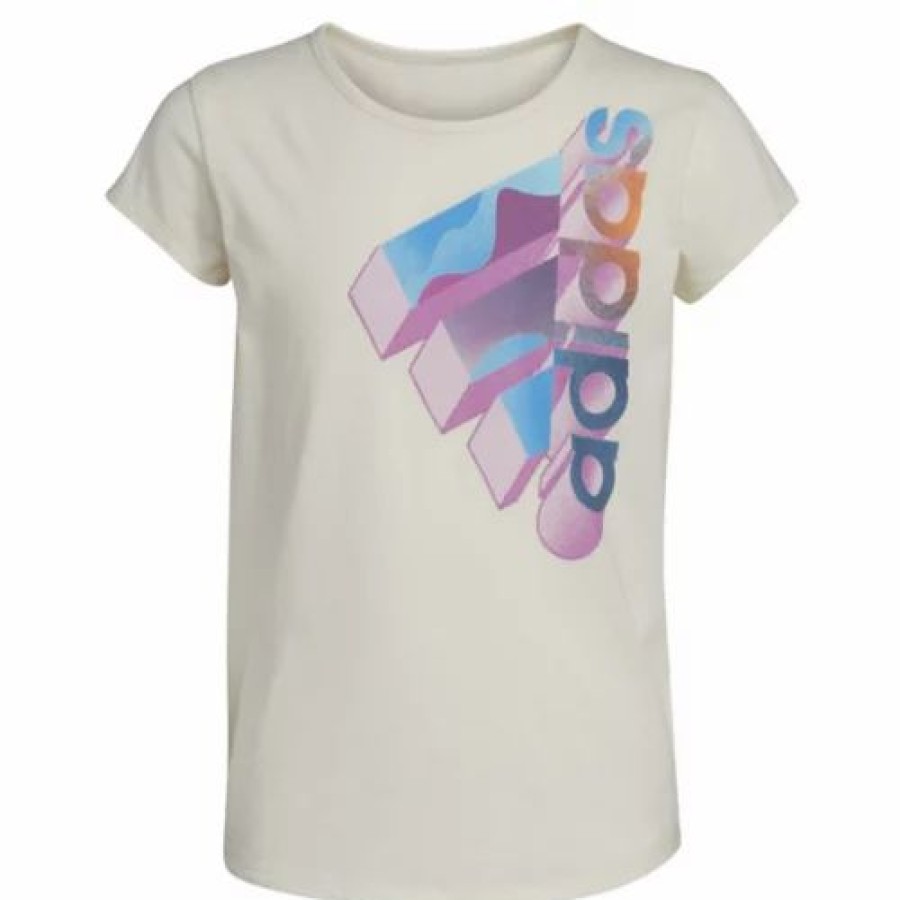 Shirts * | Girls' Adidas Short Sleeve Scoop Neck T-Shirt Chalk White