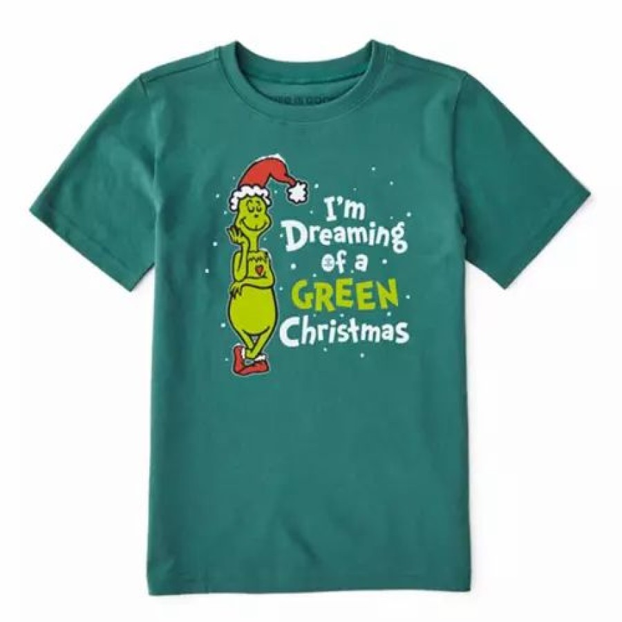 Shirts * | Kids' Life Is Good Grinch Dreaming Of A Green Christmas Crusher T-Shirt Spruce Green